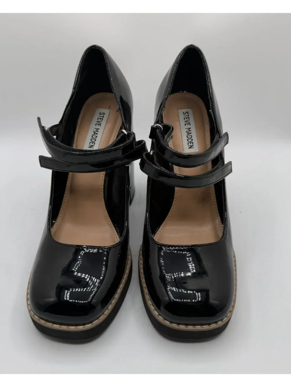Steve Madden Twice Mary Jane Platform Pumps Black Patent Leather Women Size 9.5M